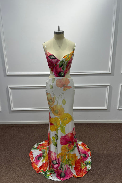 Spaghetti Straps Flowers Mermaid Prom Dress with Beadings - Prom Dresses