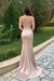 Spaghetti Straps Mermaid Champagne Satin Long Prom Dresses with High Slit, Mermaid Champagne Formal Graduation Evening Dresses 