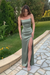 Spaghetti Straps Mermaid Dusty Sage Satin Long Prom Dresses with High Slit