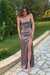 Spaghetti Straps Mermaid Mauve Satin Long Prom Dresses with High Slit