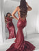 Spaghetti-Straps Mermaid Sequins Prom Dress