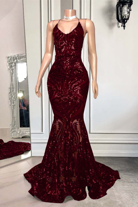 Spaghetti-Straps Mermaid Sequins Prom Dress Royal Blue - Prom Dresses