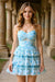 Spaghetti Straps Printed Short Homecoming Dress Ruffle Chiffon Prom Dress