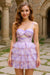 Spaghetti Straps Printed Short Homecoming Dress Ruffle Chiffon Prom Dress