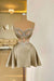 Champagne Spaghetti Straps Satin Short Homecoming Dress Aline Prom Dress with Beadings