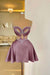 Dusty Pink Spaghetti Straps Satin Short Homecoming Dress Aline Prom Dress with Beadings