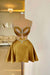 Gold Spaghetti Straps Satin Short Homecoming Dress Aline Prom Dress with Beadings