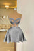 Silver Spaghetti Straps Satin Short Homecoming Dress Aline Prom Dress with Beadings
