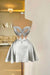 White Spaghetti Straps Satin Short Homecoming Dress Aline Prom Dress with Beadings