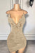 Spaghetti Straps Satin Short Homecoming Dress Beadings with Appliques Champagne