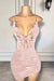 Spaghetti Straps Satin Short Homecoming Dress Beadings with Appliques Pink