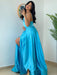A-Line/Princess Spaghetti Straps Satin Sleeveless Ruffles Floor-Length Dresses - Prom Dresses