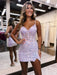 Glitter Sequined Homecoming Dress Tight Short Prom Dress with Spaghetti Straps