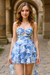 Spaghetti Straps Short Homecoming Dress Floral Printed Formal Dress - Blue