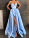 A-Line/Princess Satin Ruffles Spaghetti Straps Sleeveless Floor-Length Dresses - Prom Dresses