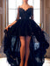A-Line/Princess Spaghetti Straps Sleeveless High Low Lace Dresses - Prom Dresses