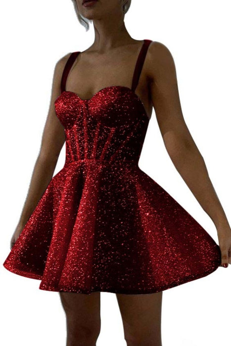 Burgundy Sparkly Sequins Aline Homecoming Dress Sweetheart Prom Dress Short with Straps