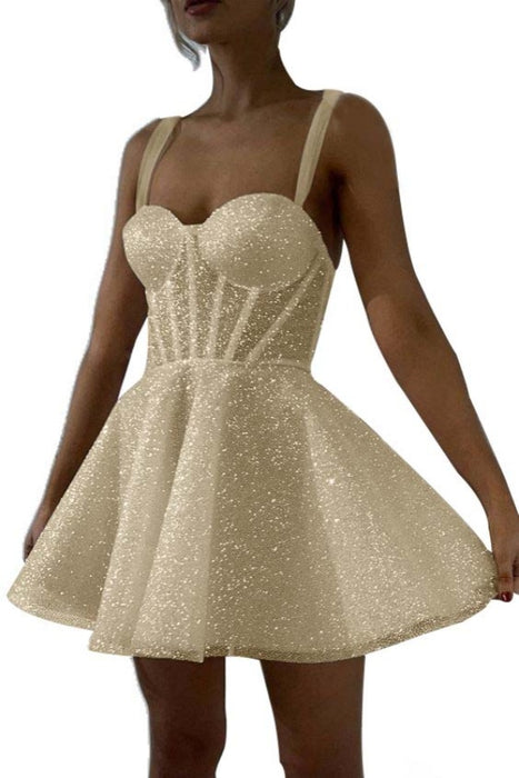 Daffodil Sparkly Sequins Aline Homecoming Dress Sweetheart Prom Dress Short with Straps
