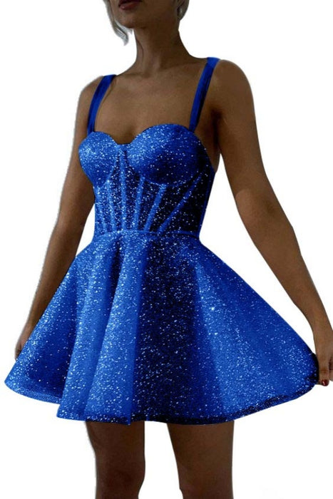 Royal Blue Sparkly Sequins Aline Homecoming Dress Sweetheart Prom Dress Short with Straps