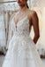 A Line Spaghetti Straps V-Neck Backless Tulle Applique Wedding Dresses