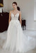 A Line Spaghetti Straps V-Neck Backless Tulle Applique Wedding Dresses
