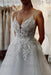 A Line Spaghetti Straps V-Neck Backless Tulle Applique Wedding Dresses