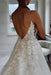 A Line Spaghetti Straps V-Neck Backless Tulle Applique Wedding Dresses
