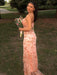 Spaghetti Straps V-Neck Beaded Prom Dress Long