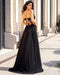 Spaghetti-Straps V-Neck Long Prom Dress with Slit and Appliques