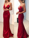 Sheath/Column Spaghetti Straps V-neck Sweep/Brush Train Silk like Satin Dresses - Prom Dresses