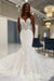 Spaghetti Straps White Mermaid Wedding Dress V neck Tulle Lace Bridal Gown wedding dresses