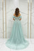 Sparkling Aqua Blue Off-the-Shoulder Beaded Mermaid Prom Dress with Slit