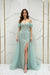 Sparkling Aqua Blue Off-the-Shoulder Beaded Mermaid Prom Dress with Slit