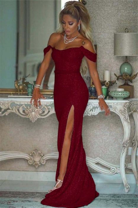 Sparkling Sequined Mermaid Prom Gown High Slit Blushing Pink Evening Dress - Prom Dresses