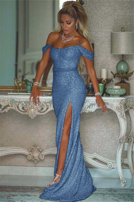 Sparkling Sequined Mermaid Prom Gown High Slit Blushing Pink Evening Dress - Prom Dresses