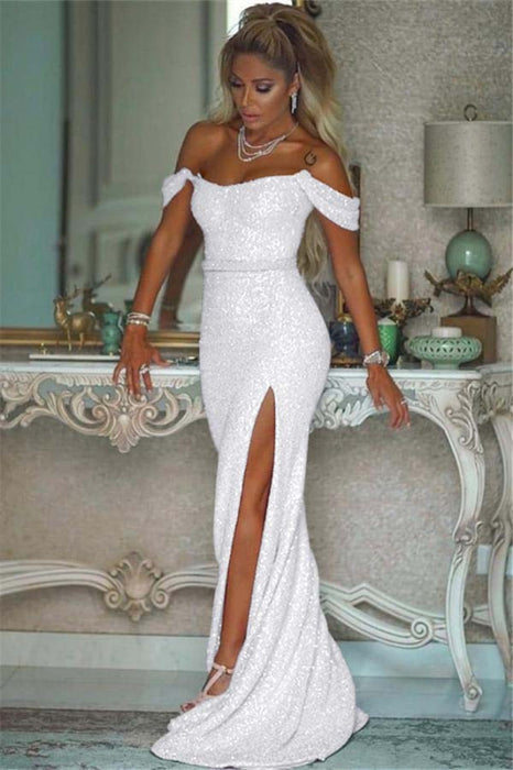 Sparkling Sequined Mermaid Prom Gown High Slit Blushing Pink Evening Dress - Prom Dresses