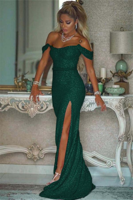 Sparkling Sequined Mermaid Prom Gown High Slit Blushing Pink Evening Dress - Prom Dresses