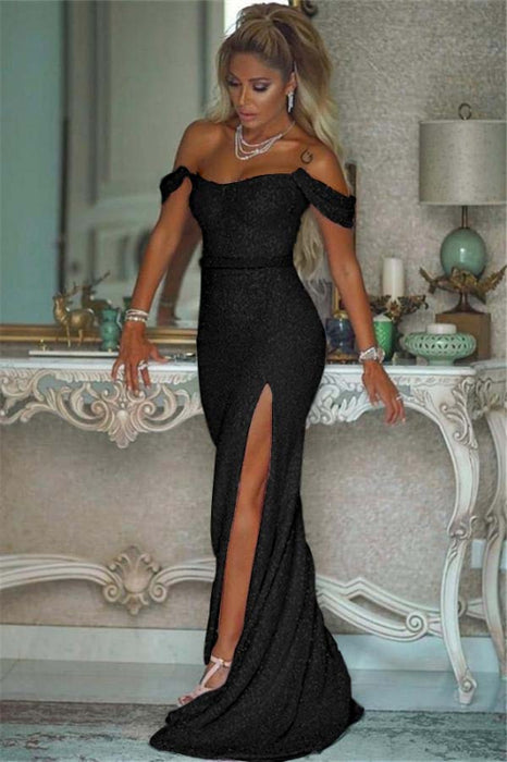 Sparkling Sequined Mermaid Prom Gown High Slit Blushing Pink Evening Dress - Prom Dresses