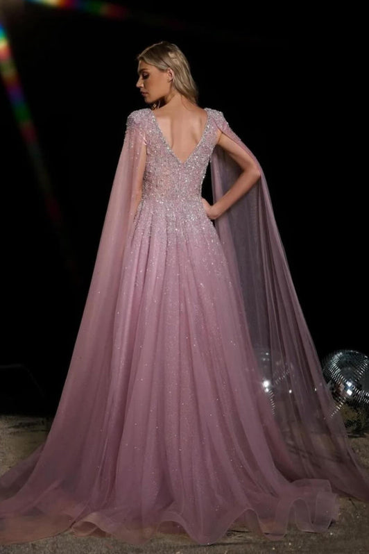 Noriel Sparkly V-neck Sequins Long Sheath Prom Dresses with Slit main image 1