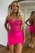 Sparkly Fuchsia Corset Sequins Short Tight Homecoming Dress