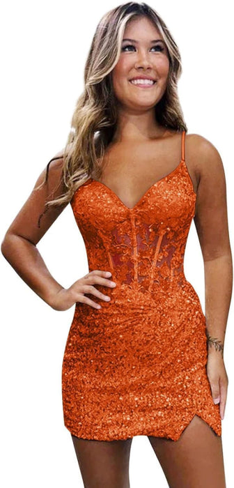Sparkly Sequin Short Homecoming Dresses V Neck Applique Prom Dress