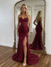 Burgundy Sparkly Sequins Sweetheart Bodycon Prom Dress with Slit