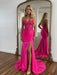 Hot Pink Sparkly Sequins Sweetheart Bodycon Prom Dress with Slit