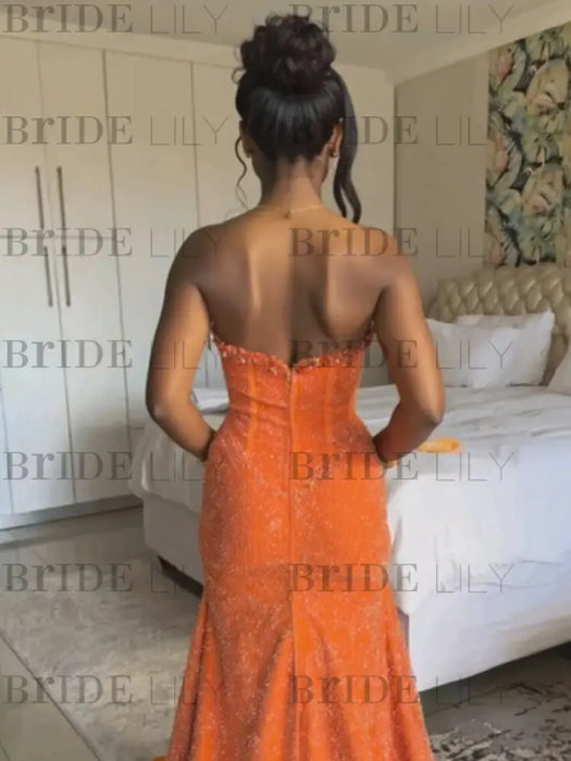 Sparkly Strapless Mermaid Sequined Prom Dress with Slit