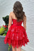 Sparkly A Line Red Strapless Corset Short Homecoming Dress with Bow