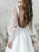 White Simple Wedding Dress A-Line Square Neck Long Sleeves Backless Applique Cut-Outs Split Front Long Bridal Dresses