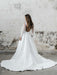 White Simple Wedding Dress A-Line Square Neck Long Sleeves Backless Applique Cut-Outs Split Front Long Bridal Dresses