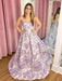 Square Neck Floral Corset Prom Dress Aline with Pearls Pink
