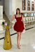 Square Neck Pleated Satin Aline Homecoming Dress with Straps Burgundy