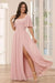 Square Neck Ruffle Sleeve Chiffon Bridesmaid Dress with Slit